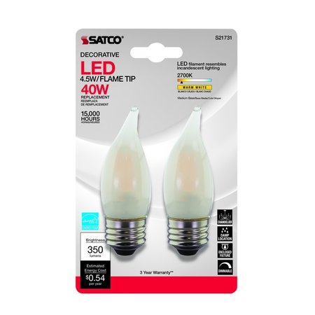 SATCO . CA10 E26 (Medium) LED Bulb Warm White 40 Watt Equivalence 2 pk S21731